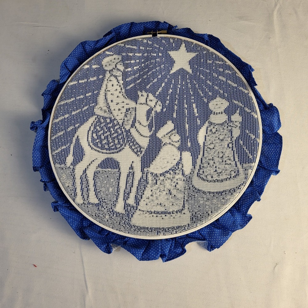 Vtg 12" Lace Christmas Wall Decor Three Wise Men Blue Polkadots